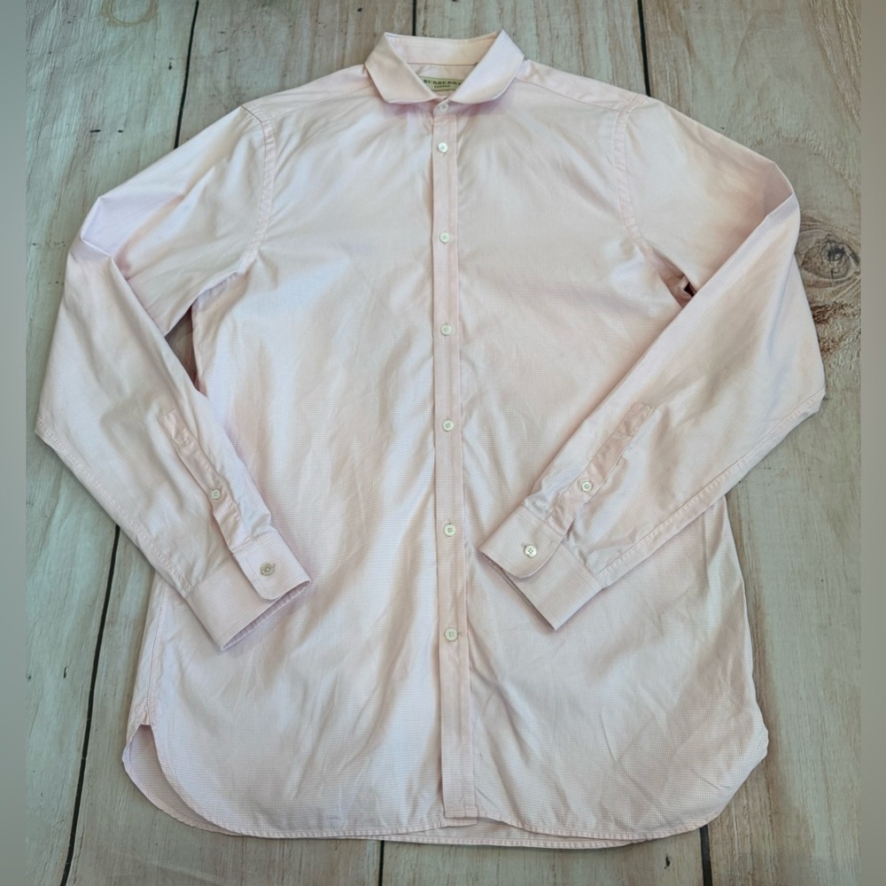 Burberry London Men’s Micro Gingham Button Down Shirt Size 15 38 Pink READ